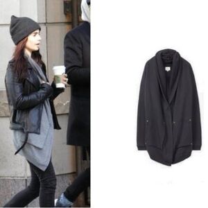 Wilfred Aritzia charcoal  grey Rousseau cocoon hooded cardigan zipper pockets